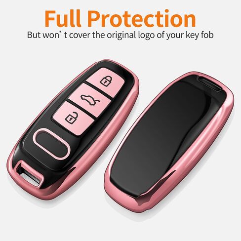 Sindeda لغطاء Audi Key Fob مع سلسلة مفاتيح ناعمة للحماية الكاملة غطاء مفتاح متوافق مع Audi A6L A6 A7 A8 Q7 Q8 E-Tron 2018-2022 A3 S3 S6 SQ7 RS6 S7 RS7 (وردي) in Kuwait