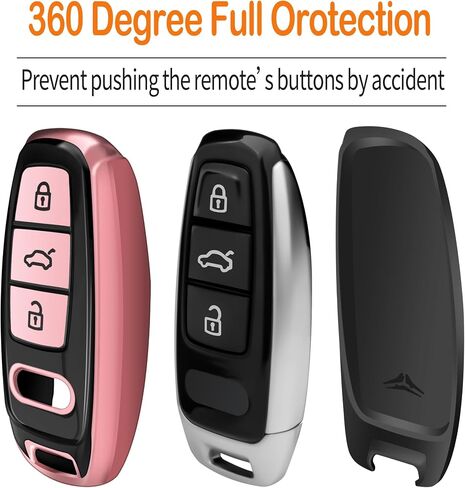 Sindeda لغطاء Audi Key Fob مع سلسلة مفاتيح ناعمة للحماية الكاملة غطاء مفتاح متوافق مع Audi A6L A6 A7 A8 Q7 Q8 E-Tron 2018-2022 A3 S3 S6 SQ7 RS6 S7 RS7 (وردي) in Kuwait
