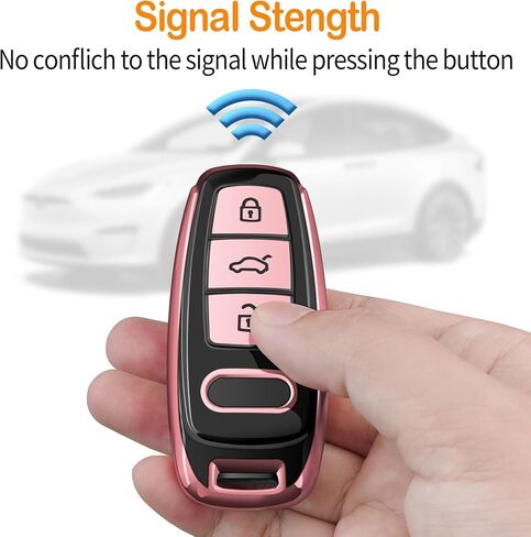 Sindeda لغطاء Audi Key Fob مع سلسلة مفاتيح ناعمة للحماية الكاملة غطاء مفتاح متوافق مع Audi A6L A6 A7 A8 Q7 Q8 E-Tron 2018-2022 A3 S3 S6 SQ7 RS6 S7 RS7 (وردي) in Kuwait