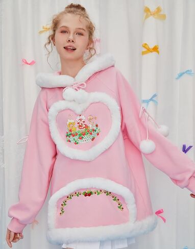 Strawberry Shortcake Women's Hoodie Long Sleeved Furry Sweatshirt in Kuwait