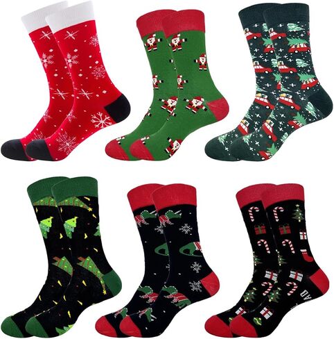 Mens Christmas Socks Funny Fun Colorful Dress Socks Crazy Holiday Crew Socks Novelty Cotton Socks 6 Pack 7-12 in Kuwait