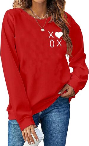 Valentines Day Sweatshirt Women Love Heart Long Sleeve Shirts Valentine Sweater in Kuwait
