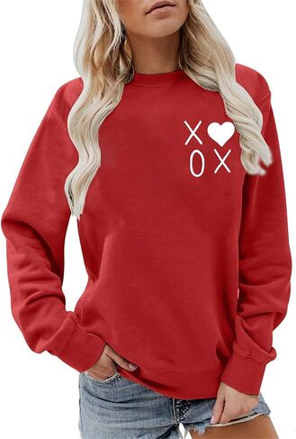 Valentines Day Sweatshirt Women Love Heart Long Sleeve Shirts Valentine Sweater in Kuwait