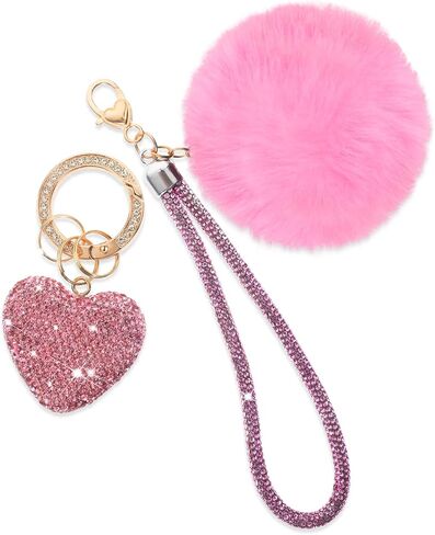 Cute Heart Keychains for Women Crystal Keychain Bling Key Chain Accessories Car Keychain with Heart Shape Rhinestone Wristlet Keychain for Car Keys Bags Backpack Gift, Pink in Saudi Arabia