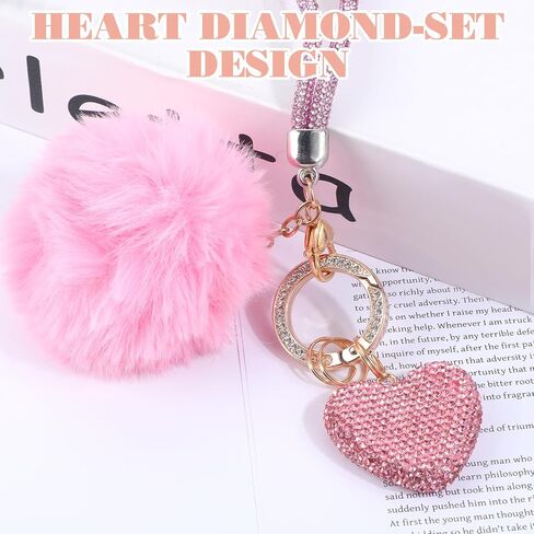 Cute Heart Keychains for Women Crystal Keychain Bling Key Chain Accessories Car Keychain with Heart Shape Rhinestone Wristlet Keychain for Car Keys Bags Backpack Gift, Pink in Saudi Arabia