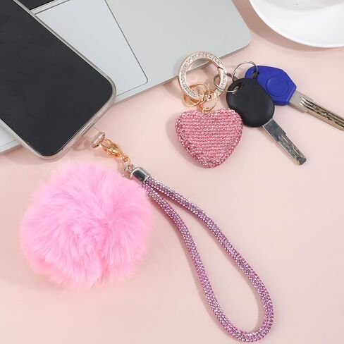 Cute Heart Keychains for Women Crystal Keychain Bling Key Chain Accessories Car Keychain with Heart Shape Rhinestone Wristlet Keychain for Car Keys Bags Backpack Gift, Pink in Saudi Arabia