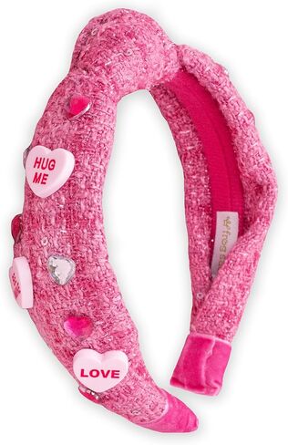 FROG SAC Top Knot Headband for Girls - Knotted Valentines Head Bands for Kids, Candy Heart Hair Band for Children, Pink Embellished Hair Accessories for Toddlers, Little Girl Fashion Hairband in Kuwait