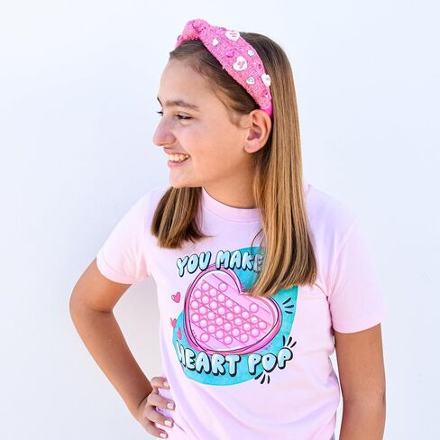 FROG SAC Top Knot Headband for Girls - Knotted Valentines Head Bands for Kids, Candy Heart Hair Band for Children, Pink Embellished Hair Accessories for Toddlers, Little Girl Fashion Hairband in Kuwait