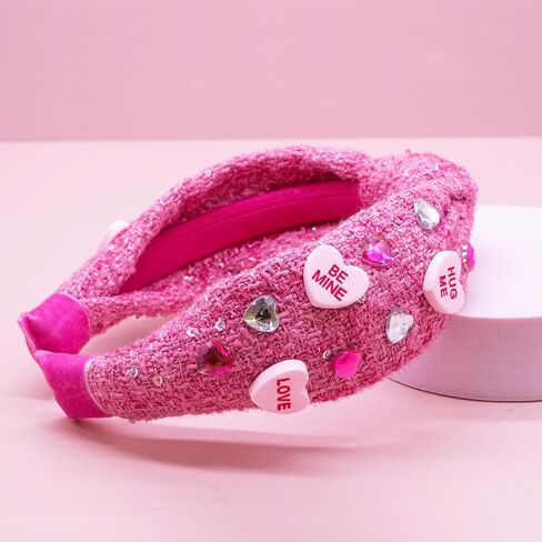 FROG SAC Top Knot Headband for Girls - Knotted Valentines Head Bands for Kids, Candy Heart Hair Band for Children, Pink Embellished Hair Accessories for Toddlers, Little Girl Fashion Hairband in Kuwait