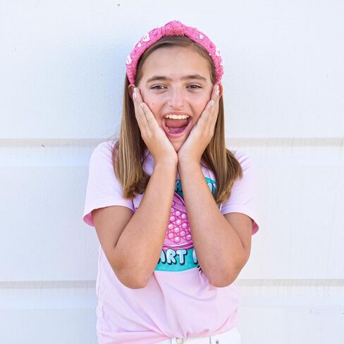 FROG SAC Top Knot Headband for Girls - Knotted Valentines Head Bands for Kids, Candy Heart Hair Band for Children, Pink Embellished Hair Accessories for Toddlers, Little Girl Fashion Hairband in Kuwait