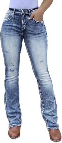 Flamingals Boot Cut Jeans for Women Trendy Stretch Jeans Butt Lifting Jeans Tummy Control Jeans Denim Pants in Kuwait