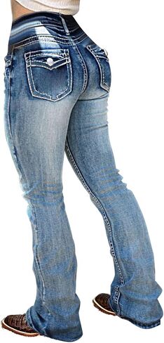 Flamingals Boot Cut Jeans for Women Trendy Stretch Jeans Butt Lifting Jeans Tummy Control Jeans Denim Pants in Kuwait