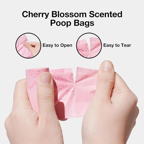 VETRESKA Dog Poop Bag Dispenser with Cherry Blossom Scented Poop Bags, Leak Proof and Extra Thick Pet Waste Bags, 1 Poop Bag Holder and 105 Bags for Dog Walking and Cats Litter, Pink in Saudi Arabia