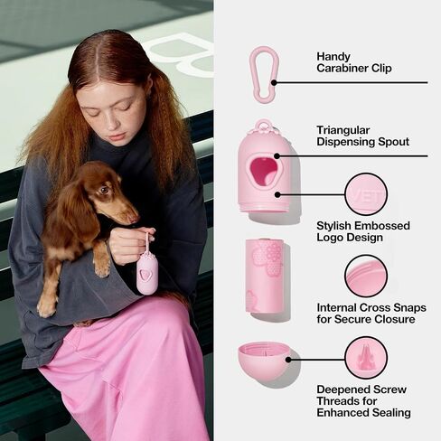 VETRESKA Dog Poop Bag Dispenser with Cherry Blossom Scented Poop Bags, Leak Proof and Extra Thick Pet Waste Bags, 1 Poop Bag Holder and 105 Bags for Dog Walking and Cats Litter, Pink in Saudi Arabia