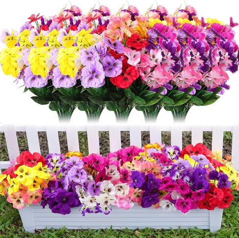 Hotop 10 Colors Artificial Pansies Flowers for Outdoor Fake Pansy Faux Plastic Flowers for Garden Balcony Home Wedding Indoor Outdoor Decor(20 Pcs) in Saudi Arabia