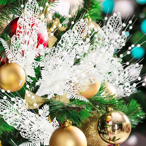 30 حزمة من الحلي الجذعية للتوت والزهور اللامعة الاصطناعية، 17 بوصة من اختيارات عيد الميلاد مع زهور البونسيتة اللامعة وفرع الزهور المزيفة لتزيين شجرة عيد الميلاد وديكور المنزل (أحمر) in Kuwait