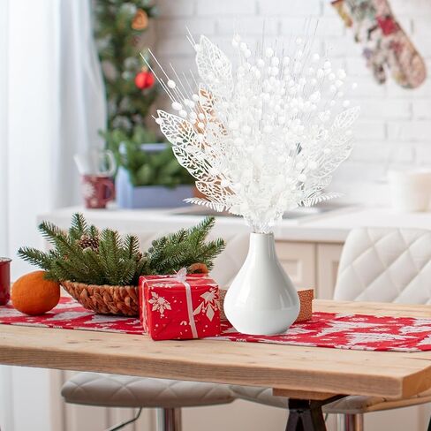 30 حزمة من الحلي الجذعية للتوت والزهور اللامعة الاصطناعية، 17 بوصة من اختيارات عيد الميلاد مع زهور البونسيتة اللامعة وفرع الزهور المزيفة لتزيين شجرة عيد الميلاد وديكور المنزل (أحمر) in Kuwait