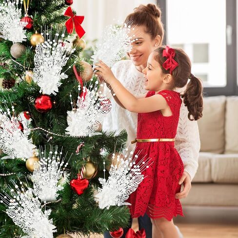 30 حزمة من الحلي الجذعية للتوت والزهور اللامعة الاصطناعية، 17 بوصة من اختيارات عيد الميلاد مع زهور البونسيتة اللامعة وفرع الزهور المزيفة لتزيين شجرة عيد الميلاد وديكور المنزل (أحمر) in Kuwait