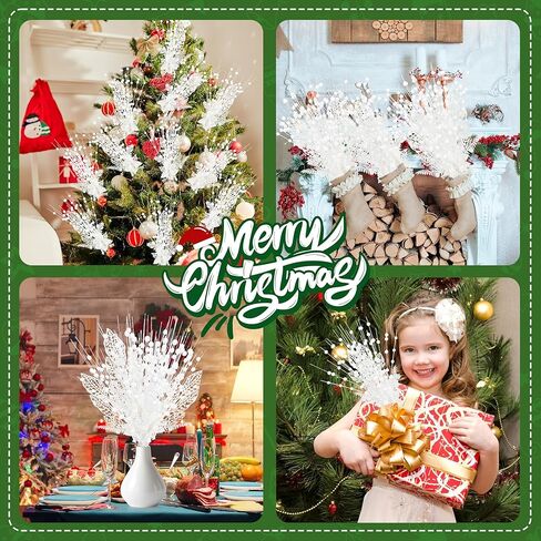 30 حزمة من الحلي الجذعية للتوت والزهور اللامعة الاصطناعية، 17 بوصة من اختيارات عيد الميلاد مع زهور البونسيتة اللامعة وفرع الزهور المزيفة لتزيين شجرة عيد الميلاد وديكور المنزل (أحمر) in Kuwait