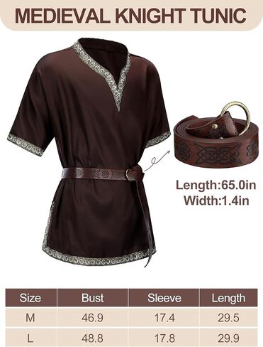 4 قطعة زي عصر النهضة للرجال للهالوين زي فارس القرون الوسطى قميص علوي سروال برباط الكاحل PU مجموعة حزام الفايكنج in Kuwait