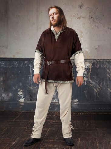 4 قطعة زي عصر النهضة للرجال للهالوين زي فارس القرون الوسطى قميص علوي سروال برباط الكاحل PU مجموعة حزام الفايكنج in Kuwait