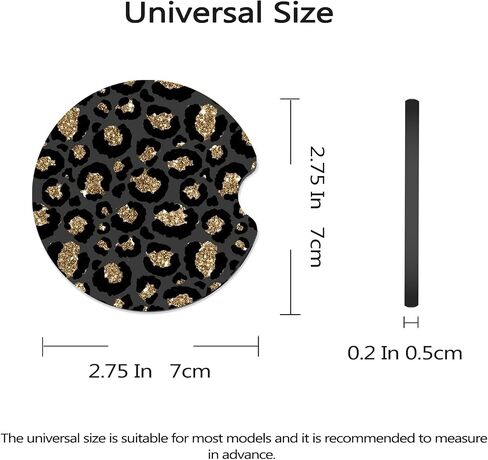 Car Coasters for Cup Holders, 2 Pack Anti Slip Universal Rubber Car Cup Coaster for Women Men, Car Interior Accessories - Black Gold Leopard Print in Kuwait