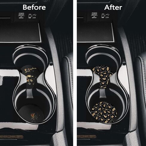 Car Coasters for Cup Holders, 2 Pack Anti Slip Universal Rubber Car Cup Coaster for Women Men, Car Interior Accessories - Black Gold Leopard Print in Kuwait