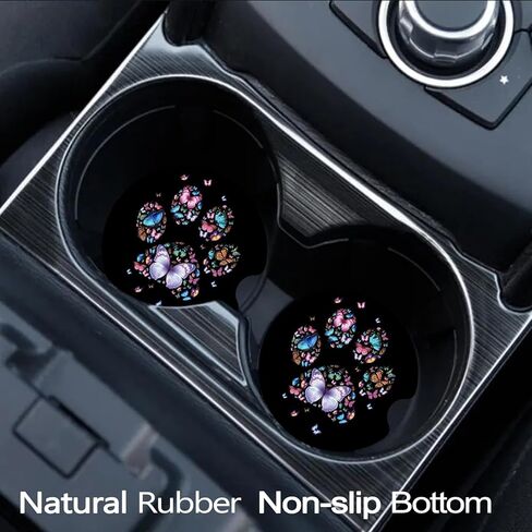 Car Coasters for Cup Holders, 2 Pack Anti Slip Universal Rubber Car Cup Coaster for Women Men, Car Interior Accessories - Black Gold Leopard Print in Kuwait