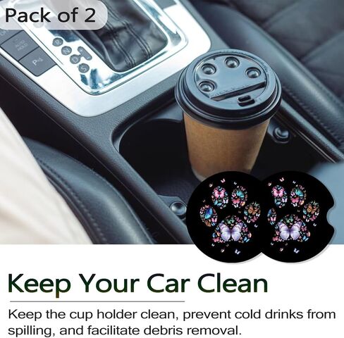 Car Coasters for Cup Holders, 2 Pack Anti Slip Universal Rubber Car Cup Coaster for Women Men, Car Interior Accessories - Black Gold Leopard Print in Kuwait