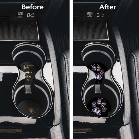Car Coasters for Cup Holders, 2 Pack Anti Slip Universal Rubber Car Cup Coaster for Women Men, Car Interior Accessories - Black Gold Leopard Print in Kuwait