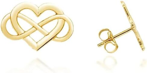 Womens Yellow Solid Gold Infinity Heart Stud Earrings 0.32 inch Height x 0.50 inch Width in Kuwait