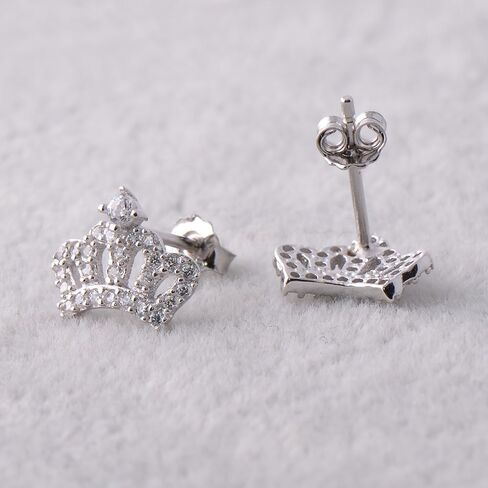 Paialco Sterling Silver Tiny Crown Cubic Zirconia Studs Earrings for Women in Saudi Arabia