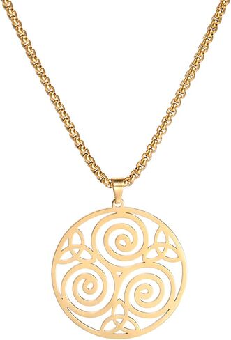 Celtic Triskele Triskelion Pendant Necklace for Men Women Triple Spiral Round Necklace Stainless Steel Celtic Trinity Knot Symbol Jewelry Gift in Kuwait