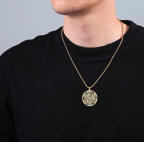 Celtic Triskele Triskelion Pendant Necklace for Men Women Triple Spiral Round Necklace Stainless Steel Celtic Trinity Knot Symbol Jewelry Gift in Kuwait