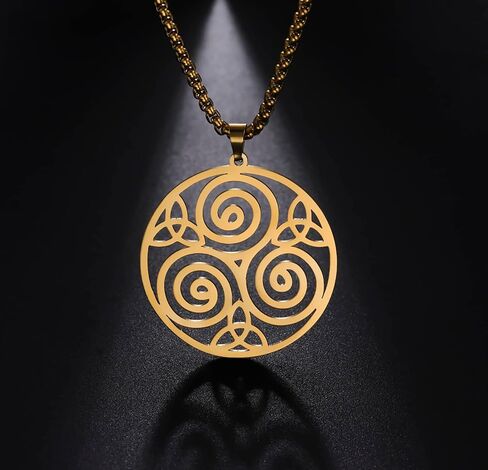 Celtic Triskele Triskelion Pendant Necklace for Men Women Triple Spiral Round Necklace Stainless Steel Celtic Trinity Knot Symbol Jewelry Gift in Kuwait