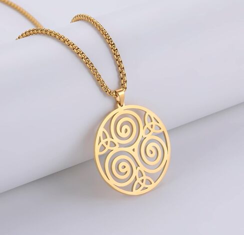 Celtic Triskele Triskelion Pendant Necklace for Men Women Triple Spiral Round Necklace Stainless Steel Celtic Trinity Knot Symbol Jewelry Gift in Kuwait