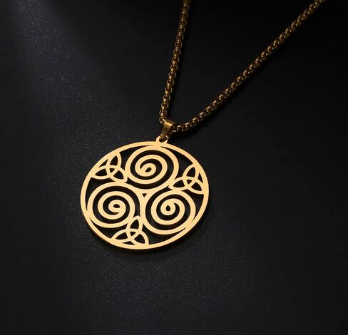 Celtic Triskele Triskelion Pendant Necklace for Men Women Triple Spiral Round Necklace Stainless Steel Celtic Trinity Knot Symbol Jewelry Gift in Kuwait