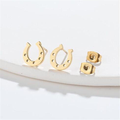 Dreuyet 4 Pairs Stainless Steel Horseshoe Stud Earrings Cute Minimalist U-Shaped Horseshoe Horse Stud Earrings Horse Animal Lover Jewelry Gifts in Kuwait