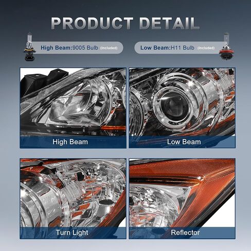 Headlights Assembly Replacement Compatible with 2010-2013 Mazda 3 Halogen with Clear Lens Chrome Housing Amber Reflector Front Lamps Driver and Passenger Side #MA2518130, MA2519130 in Saudi Arabia