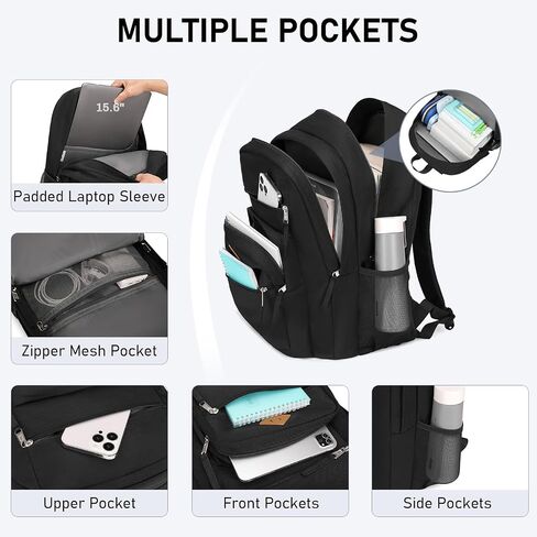 MOONBABY Backpack for Men Large Casual Book Bag Lightweight Back Pack fits 15.6 Inch Laptop for High School College Travel Work, Black in Saudi Arabia