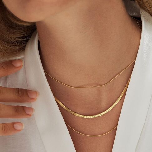 Gold Herringbone Necklace For Women,Layered Gold Necklaces,14k Gold Plated Dainty Gold Necklace Stack,Chunky Chain Choker Paperclip Snake Simple Necklace,Gold Jewelry Gift for Women in Saudi Arabia