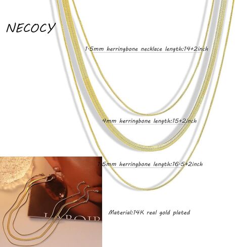 Gold Herringbone Necklace For Women,Layered Gold Necklaces,14k Gold Plated Dainty Gold Necklace Stack,Chunky Chain Choker Paperclip Snake Simple Necklace,Gold Jewelry Gift for Women in Saudi Arabia