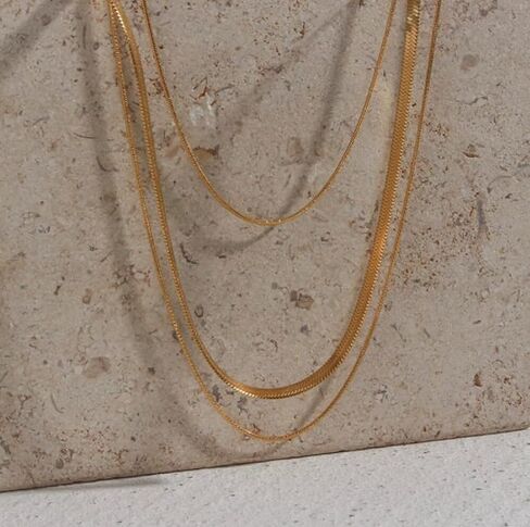 Gold Herringbone Necklace For Women,Layered Gold Necklaces,14k Gold Plated Dainty Gold Necklace Stack,Chunky Chain Choker Paperclip Snake Simple Necklace,Gold Jewelry Gift for Women in Saudi Arabia