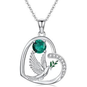 Peace Dove Birthstone Necklaces For Women 925 Sterling Silver Heart Dove of Peace Pendant Necklace Jewelry Gift For Women