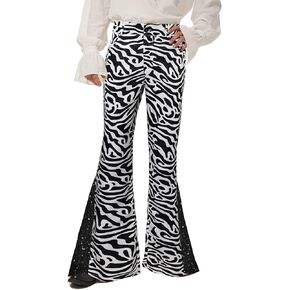 Mens 70s Disco Pants Costume, Vintage Bell Bottom Pants Print Sequin Trousers Dance Pants