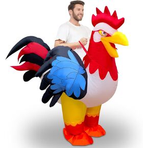 Camlinbo Halloween Chicken Inflatable Costume Adult, Funny Rooster Rider Blows Up Animals Cosplay Costume for Halloween Party Men Women