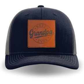 Grandpa Hats,Worlds Best Grandpa Ever Trucker Hat for Dad Papa Leather Patch Baseball Caps