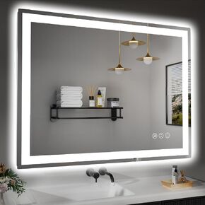 مرآة حمام LED مقاس 40 بوصة × 32 بوصة مع أضواء، أضواء مزدوجة خافتة للضوء، مضادة للضباب، مرآة LED أمامية وخلفية للحمام، مرآة زينة للحمام مضاءة مع زجاج مقسى (أفقي/عمودي)