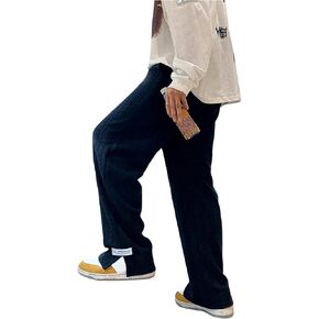 OYOANGLE Men's Letter Patch Side Split Drawstring Waist Sweatpants Textured Pockets Straight Leg Pants