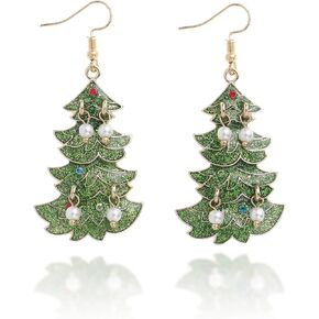 JeanBeau Christmas Tree Dangle Drop Earrings for Women Large Holiday Gift Box Earrings Dangling Decoration Christmas Accessories Jewelry